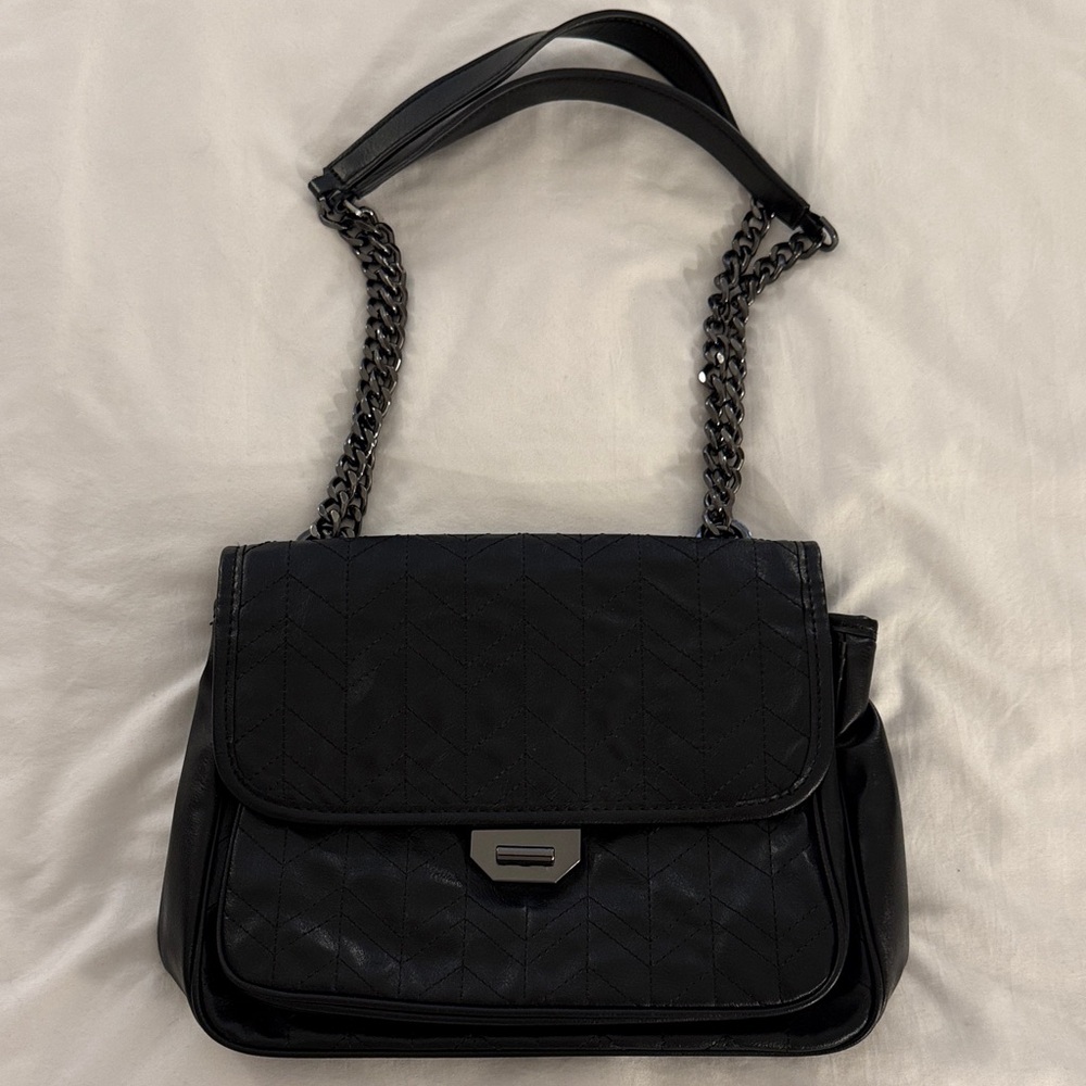 Black Quilted Chain-Handle Shoulder Bag